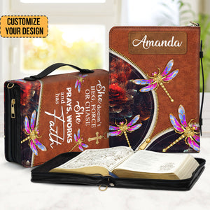 She Prays, Works, And Has Faith Pretty Dragonfly - Unique Personalized Bible Covers - AT4081413