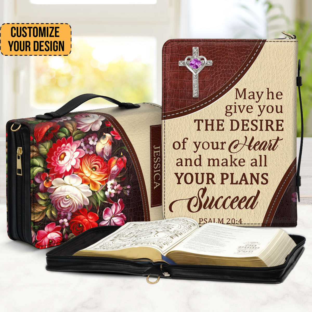 May He Make All Your Plans Succeed - Awesome Personalized Flower Bible Covers - AT4080701