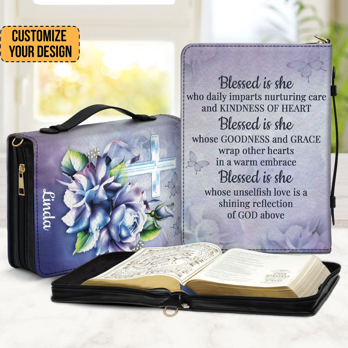 Blessed Is She Who Daily Imparts Nurturing Care And Kindness Of Heart - Personalized Bible Covers - AT4080729