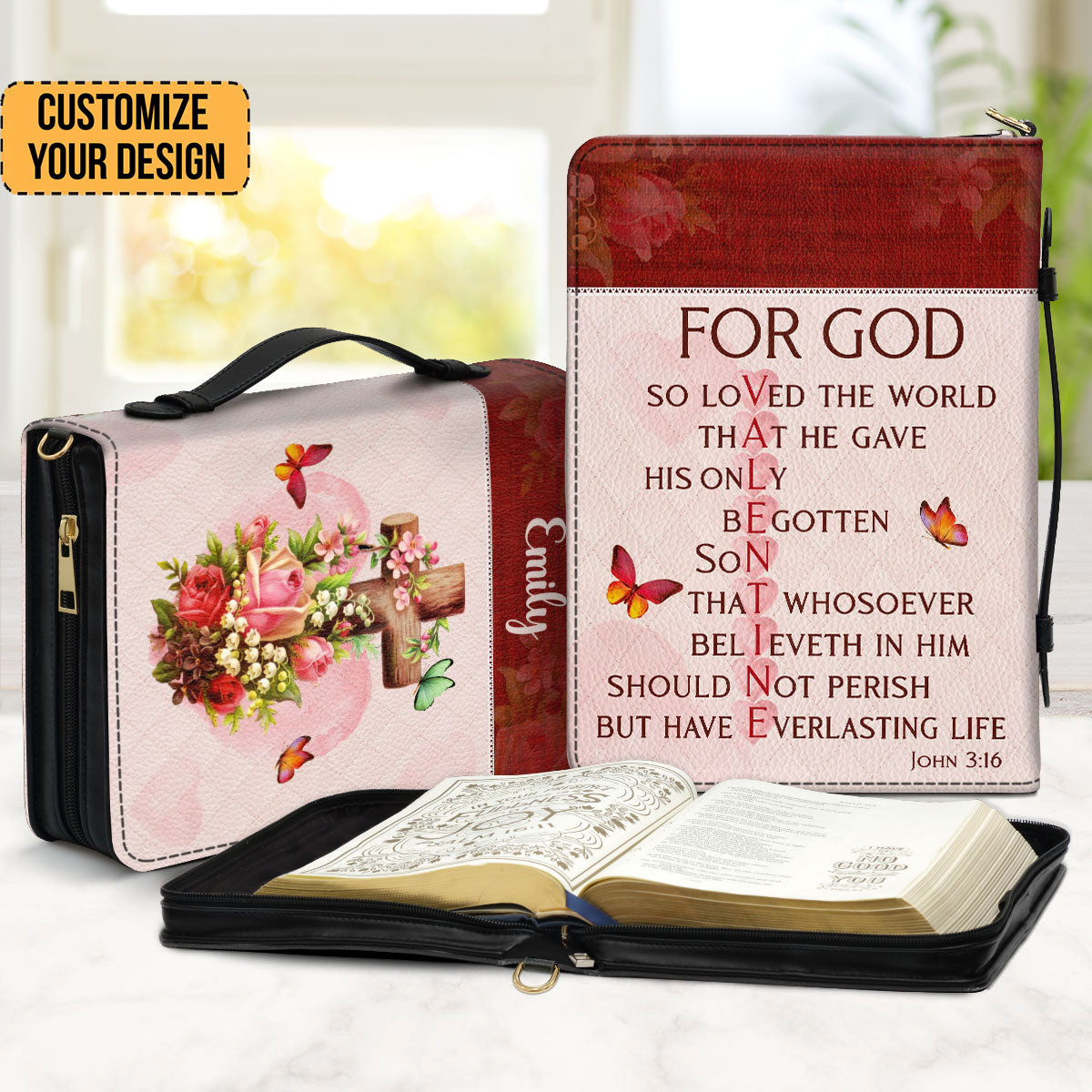 For God So Loved The World Christian Valentine - Unique Personalized Bible Covers - AT4080932