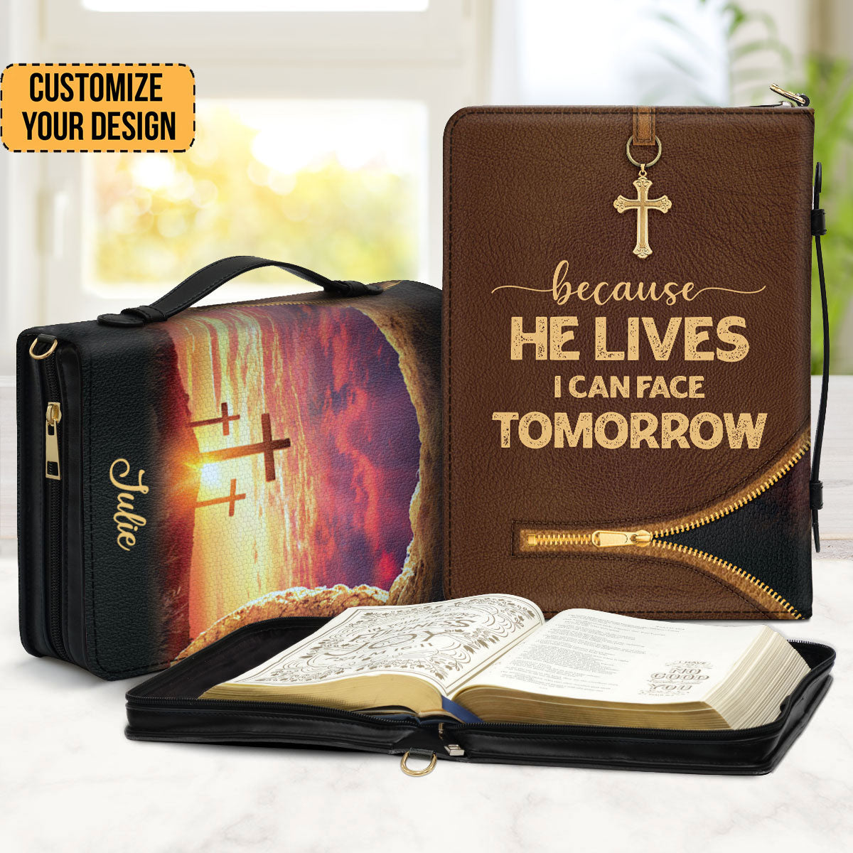 Because He Lives, I Can Face Tomorrow - Scripture Gifts For Women Of God - Personalized Bible Covers - AT4080710