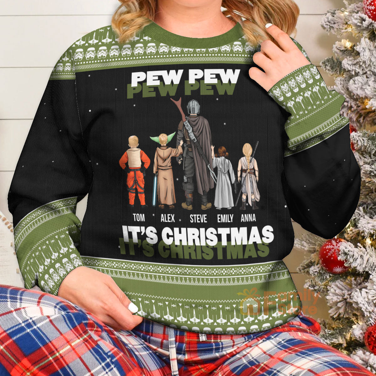 Pew Pew It's Christmas Star War - Personalized Ugly Sweatshirt - Gift for Dad, Grandpa, Husband CL08 NH96