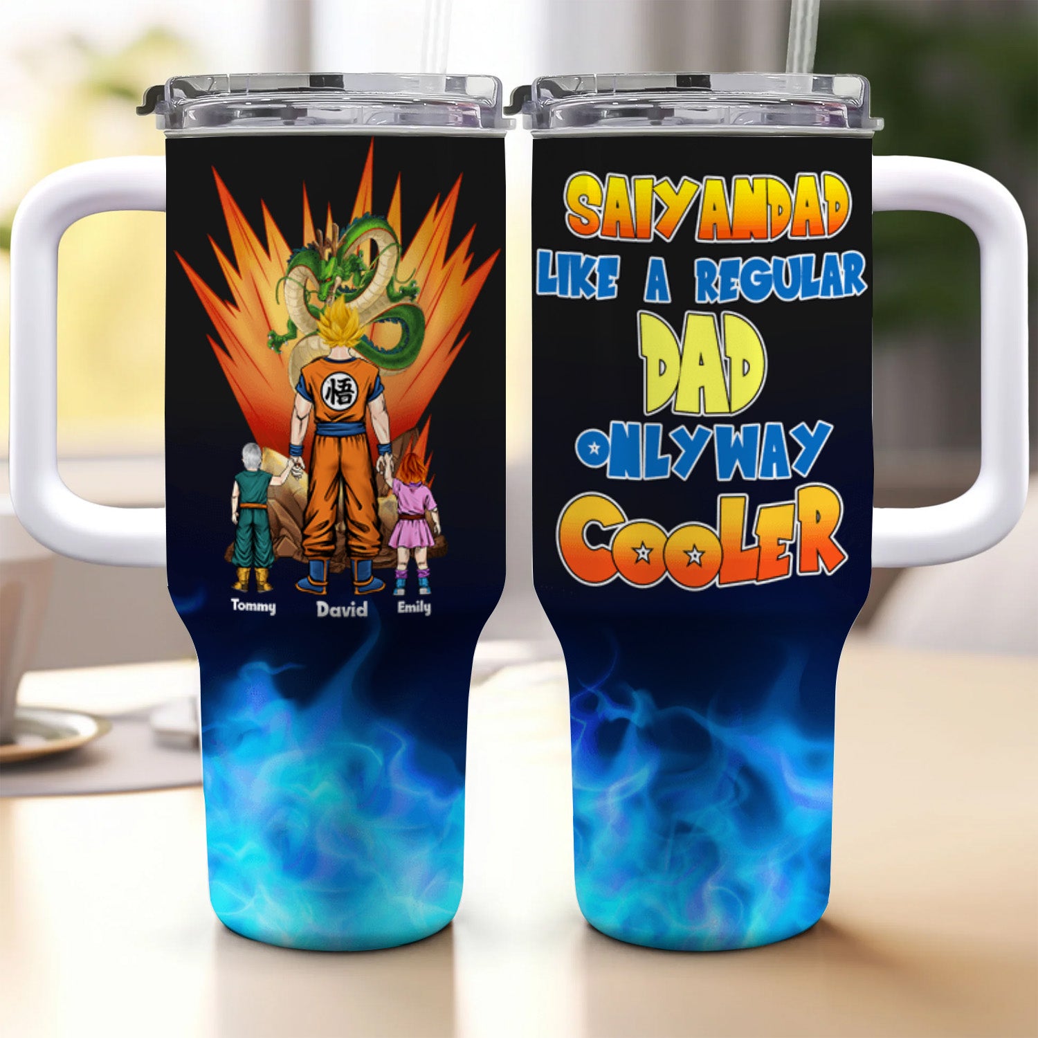 Saiyan Dad Like A Regular Dad Only Way Cooler - Gift For Father's Day - Personalized 40oz Tumbler Cup With Straw