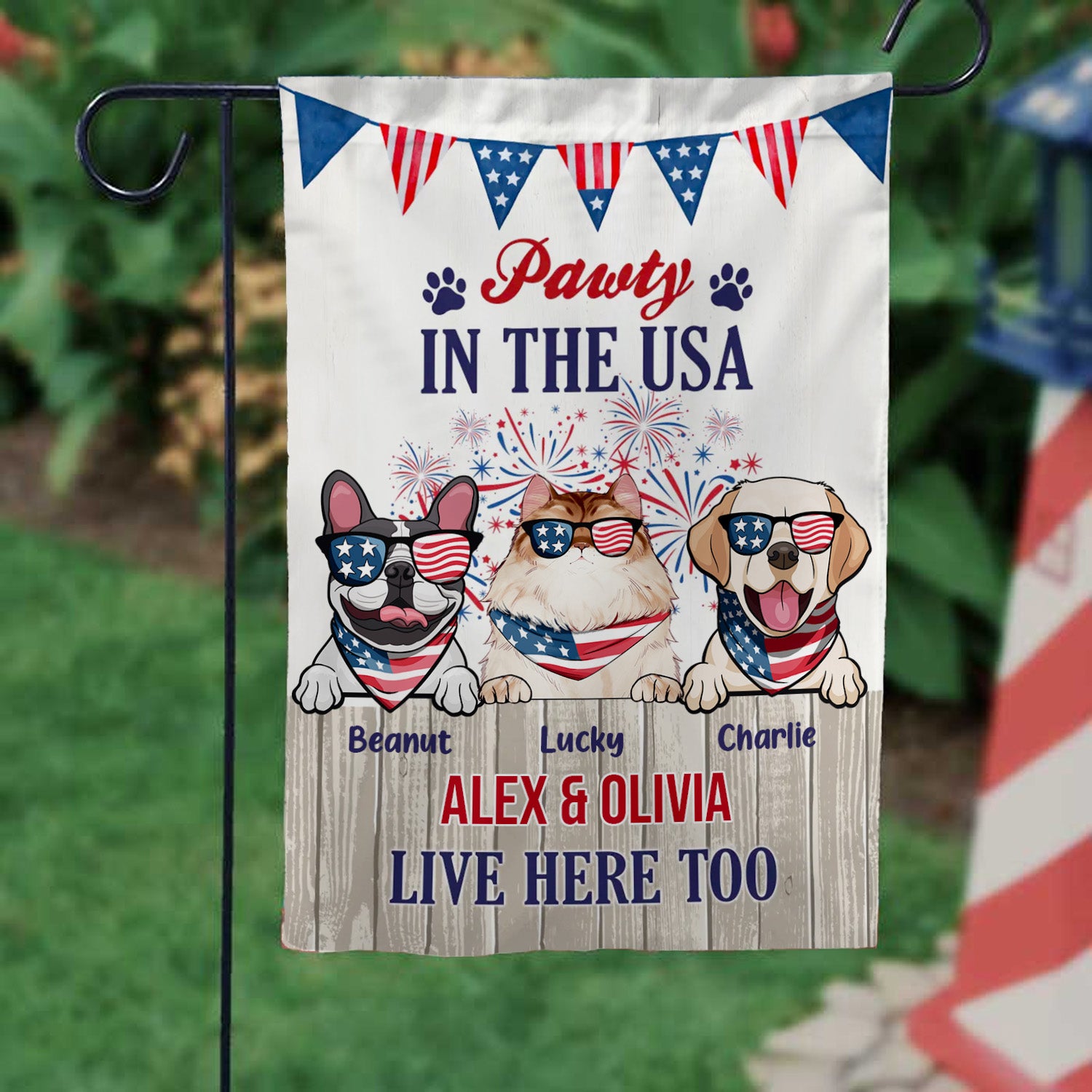 Party In The Usa Happy 4th July - Gift For Pet Lovers - Personalized Flag