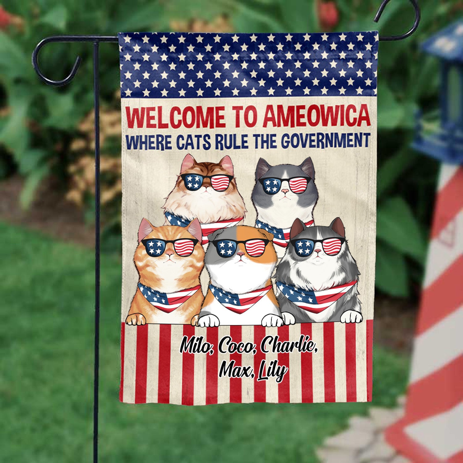 Welcome To Ameowica Cats Rule The Government 4th July - Gift For Cat Lovers - Personalized Flag