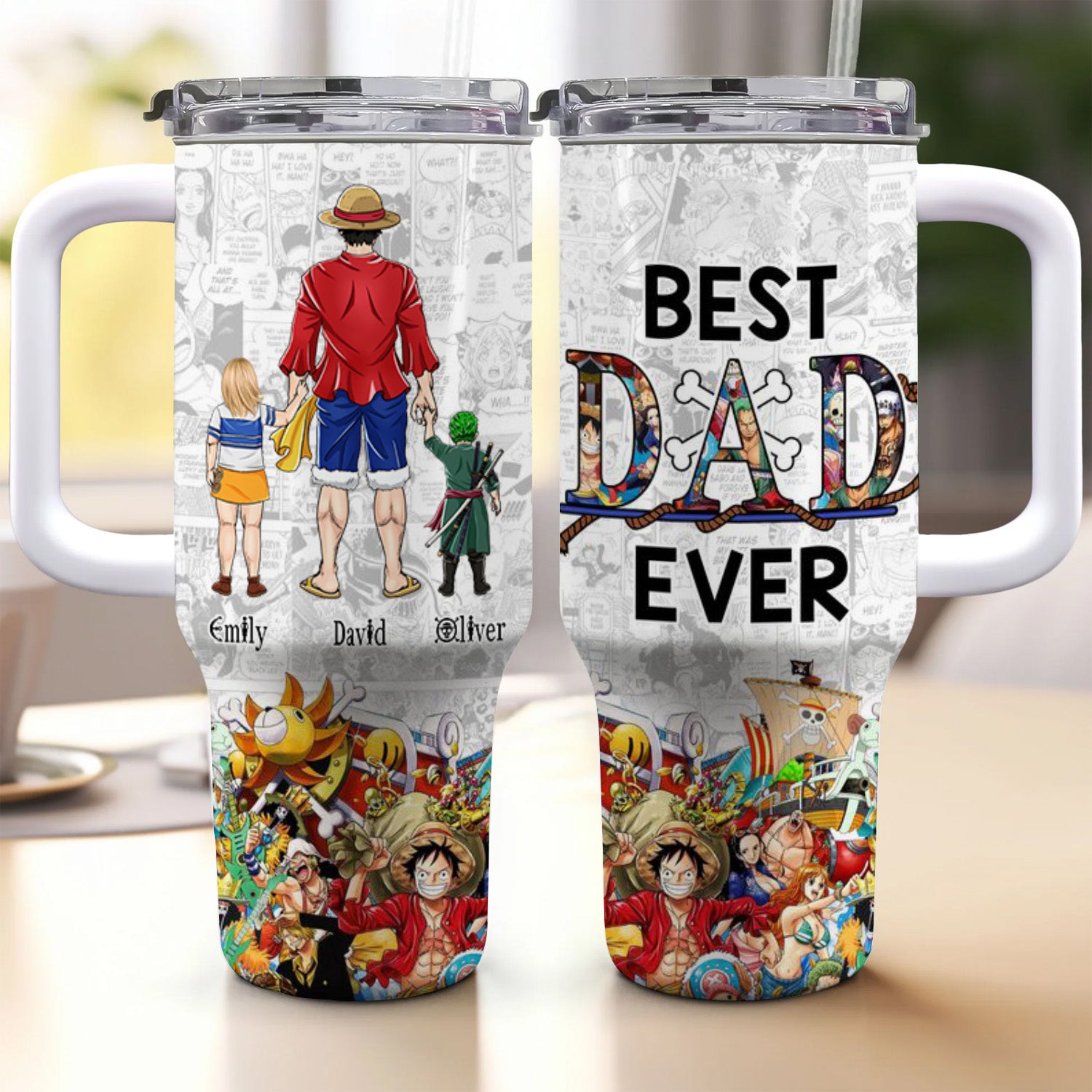 Luffy And The Adventure With His Kids - Gift For Father's Day - Personalized 40oz Tumbler Cup With Straw