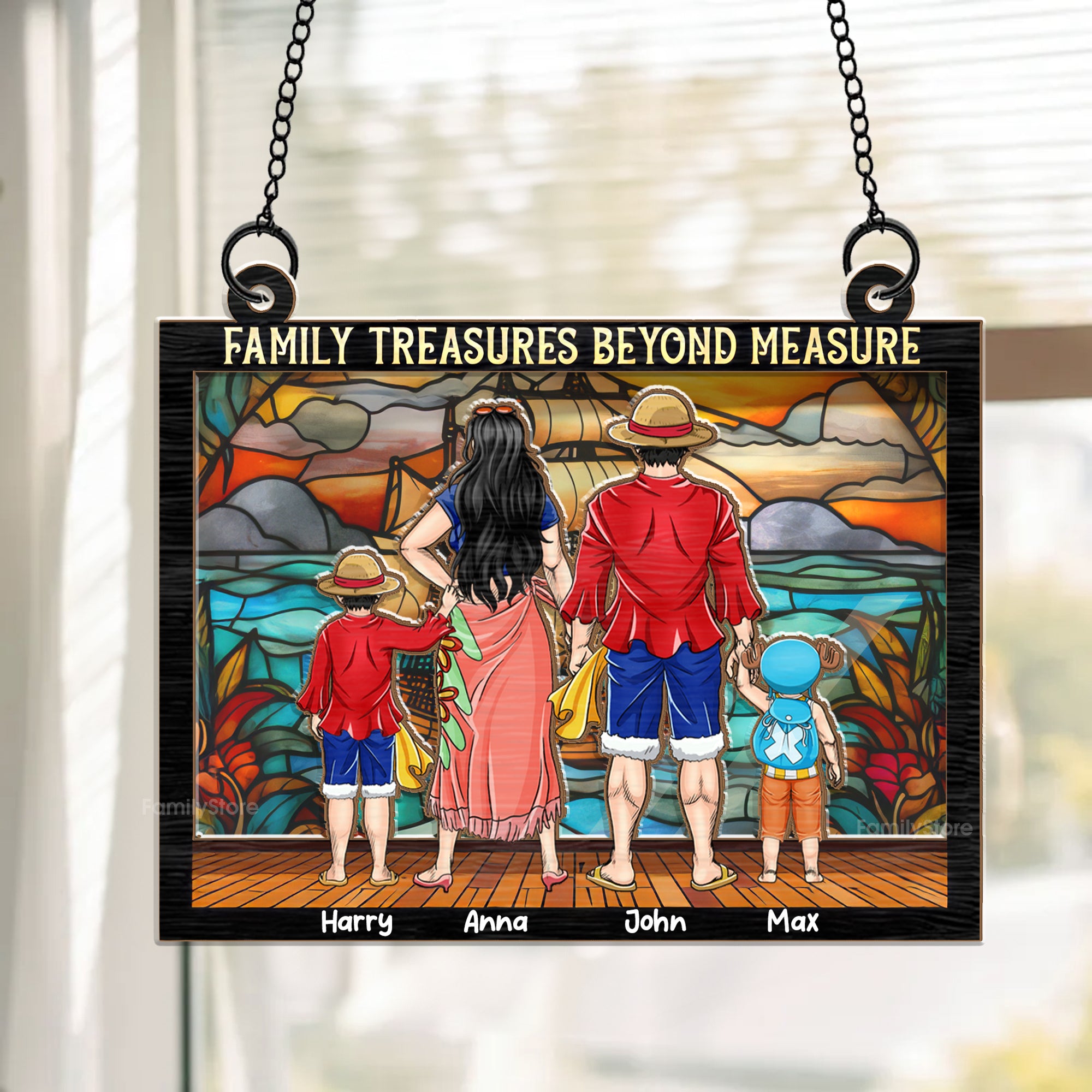 Pirate Family Family Treasures Beyond Measure  One Piece - Personalized Window Suncatcher Ornament - Gift Christmas For Family Memmber, Gift For Mom, Gift for Dad - CL11 NH96