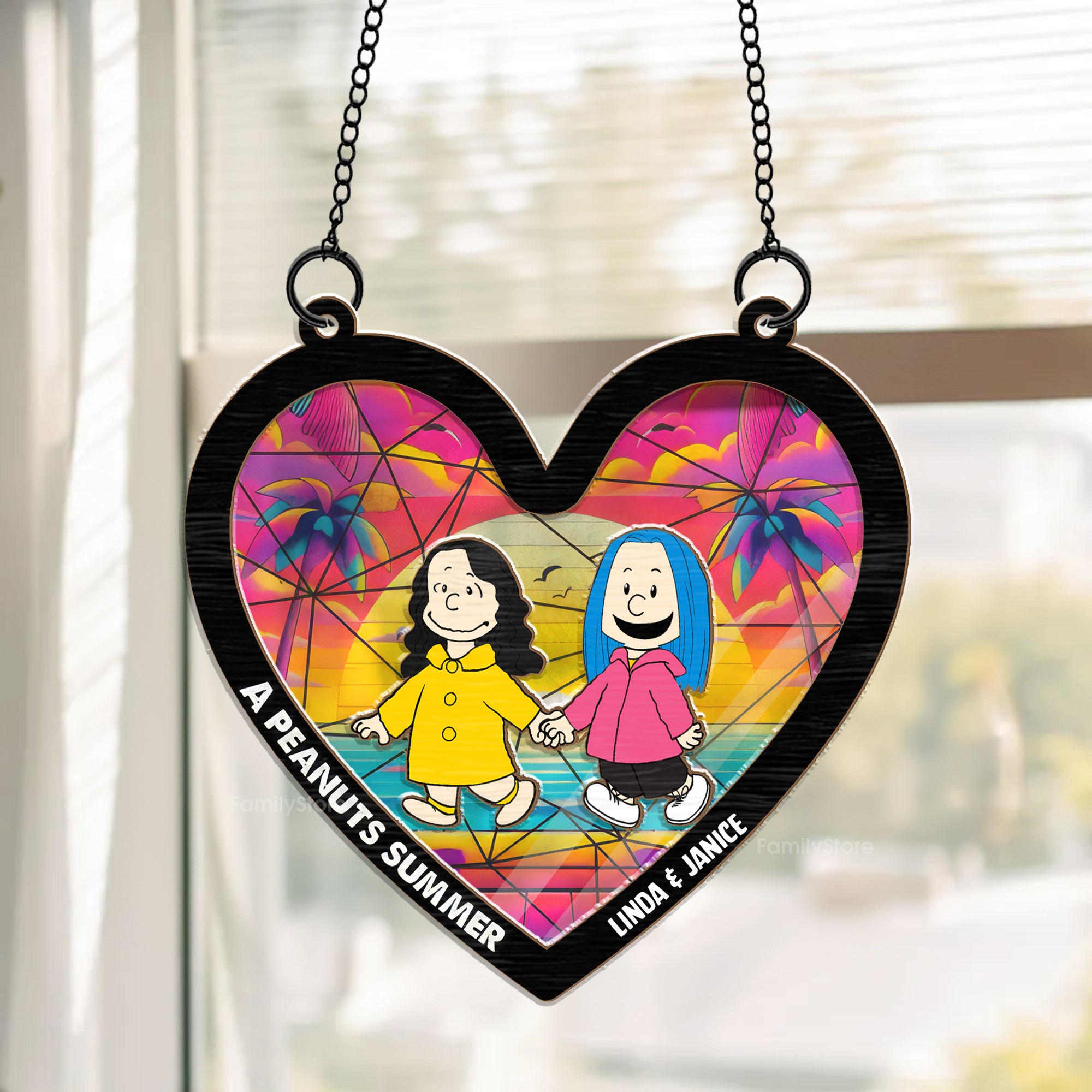 Peanuts Summer Hearts - Personalized  Window Hanging Suncatcher Ornament - Gift For Couple, Husband Wife, Anniversary, Engagement, Wedding, Marriage Gift - CL48 NH96