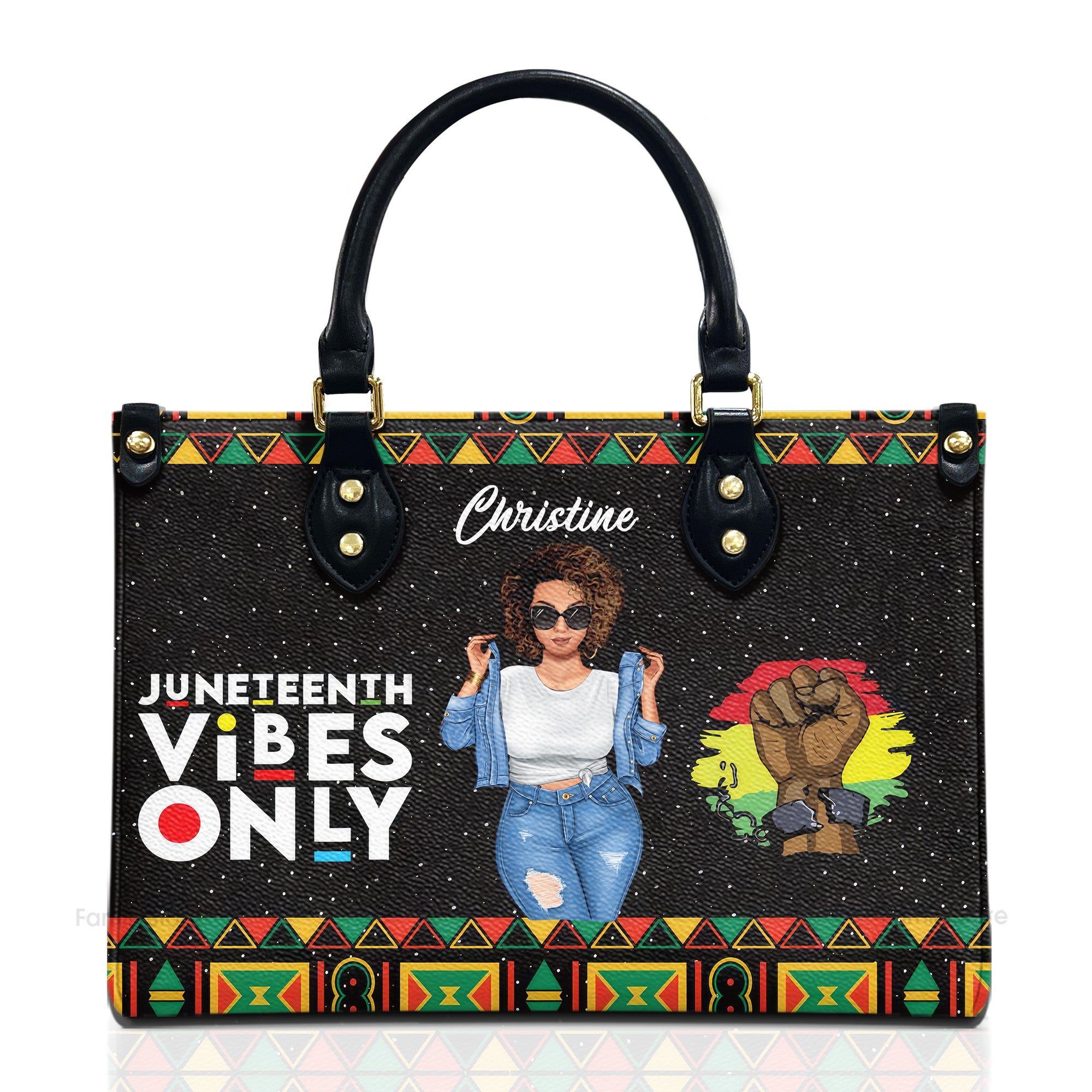 Juneteenth Vibes Only Melanin Black Woman - Personalized Leather Bag - Birthday Gift For Black Woman, Mother, Friend, Sister | GR3