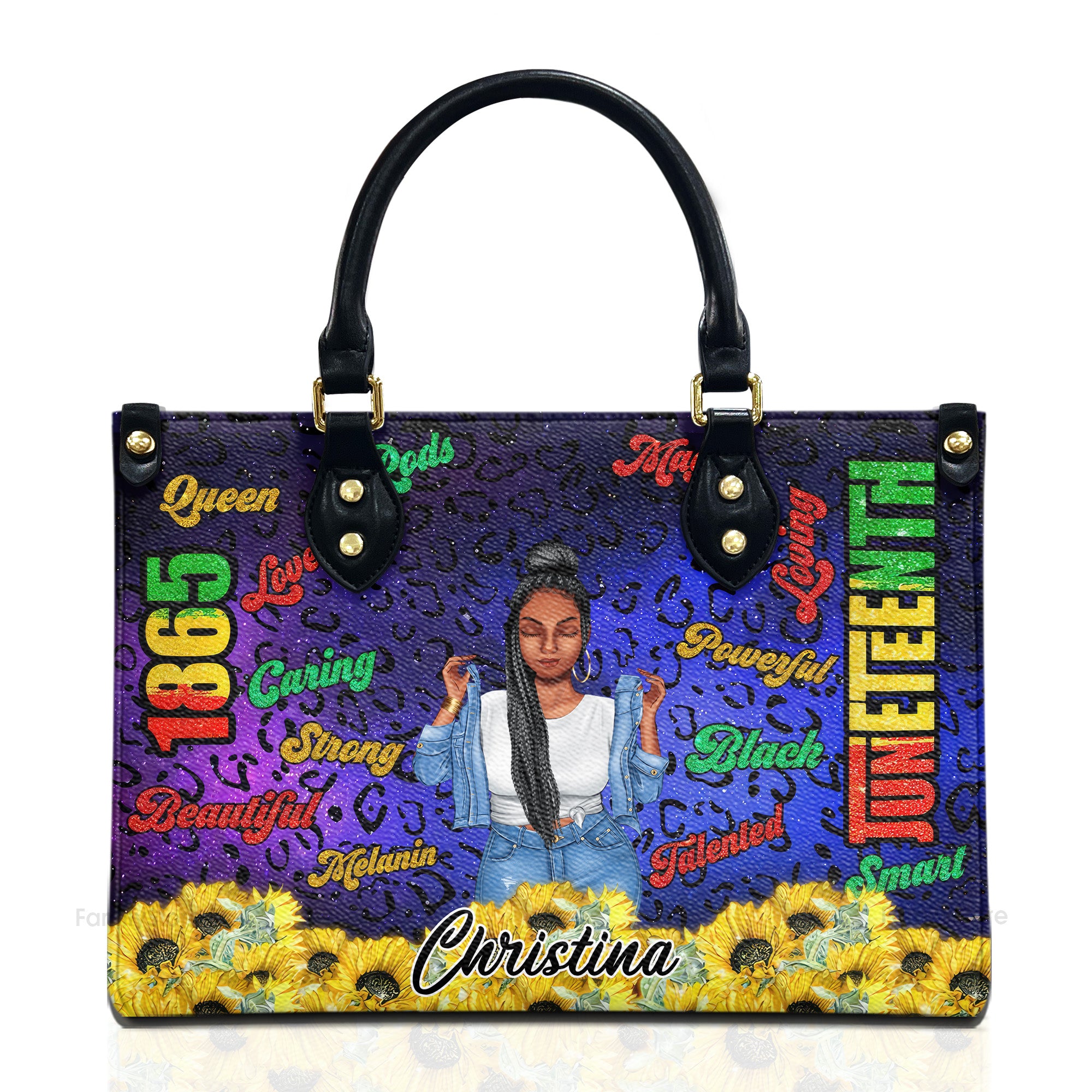 Juneteenth 1865 Sunflower - Personalized Leather Bag - Juneteenth, Birthday Gift For Black Woman, Mother, Friend, Sister | GR3