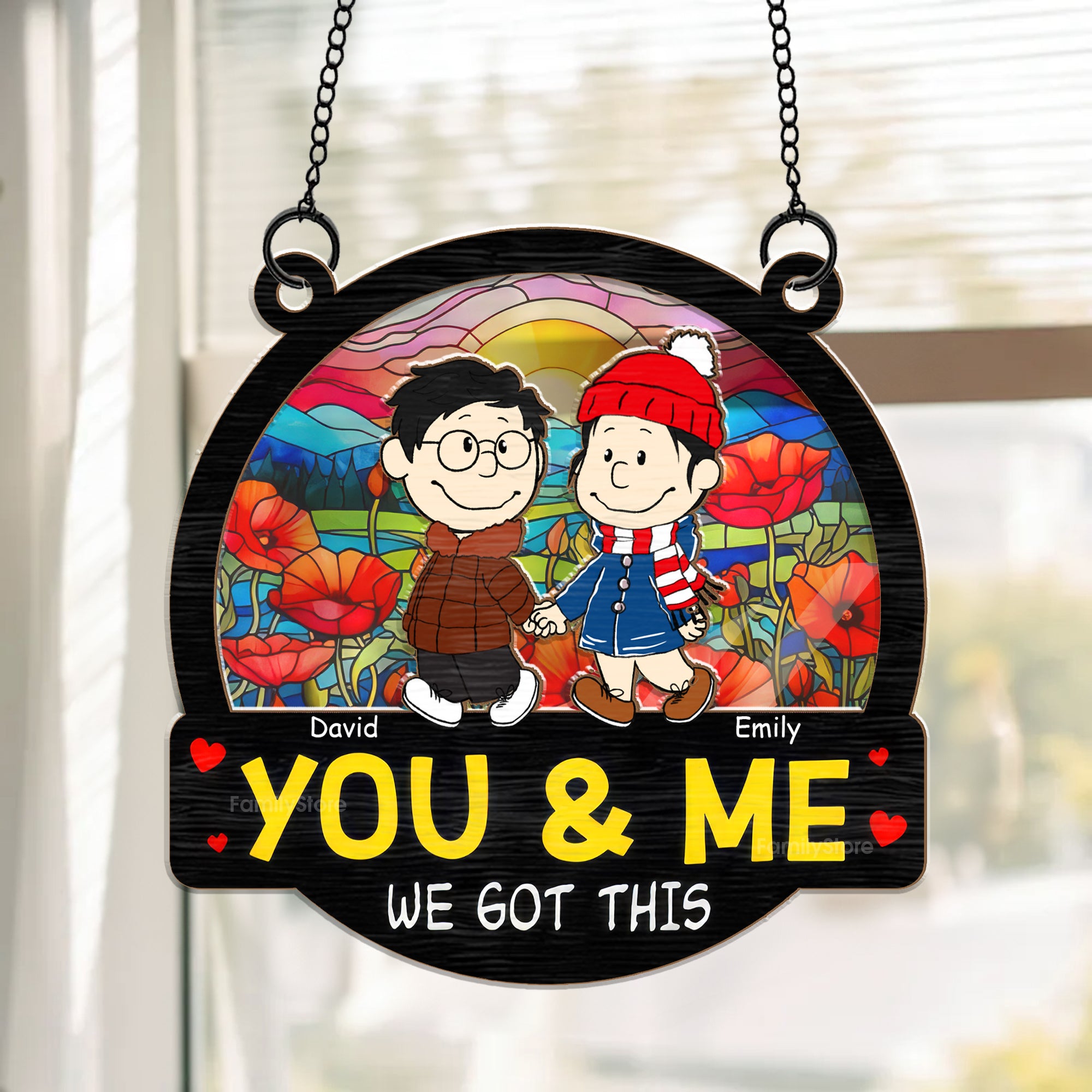 Kissing You In The Sunset You And Me We Got This Peanuts - Personalized  Window Hanging Suncatcher Ornament - Gift For Couple, Husband Wife, Anniversary, Engagement, Wedding, Marriage Gift - CL43 NH96