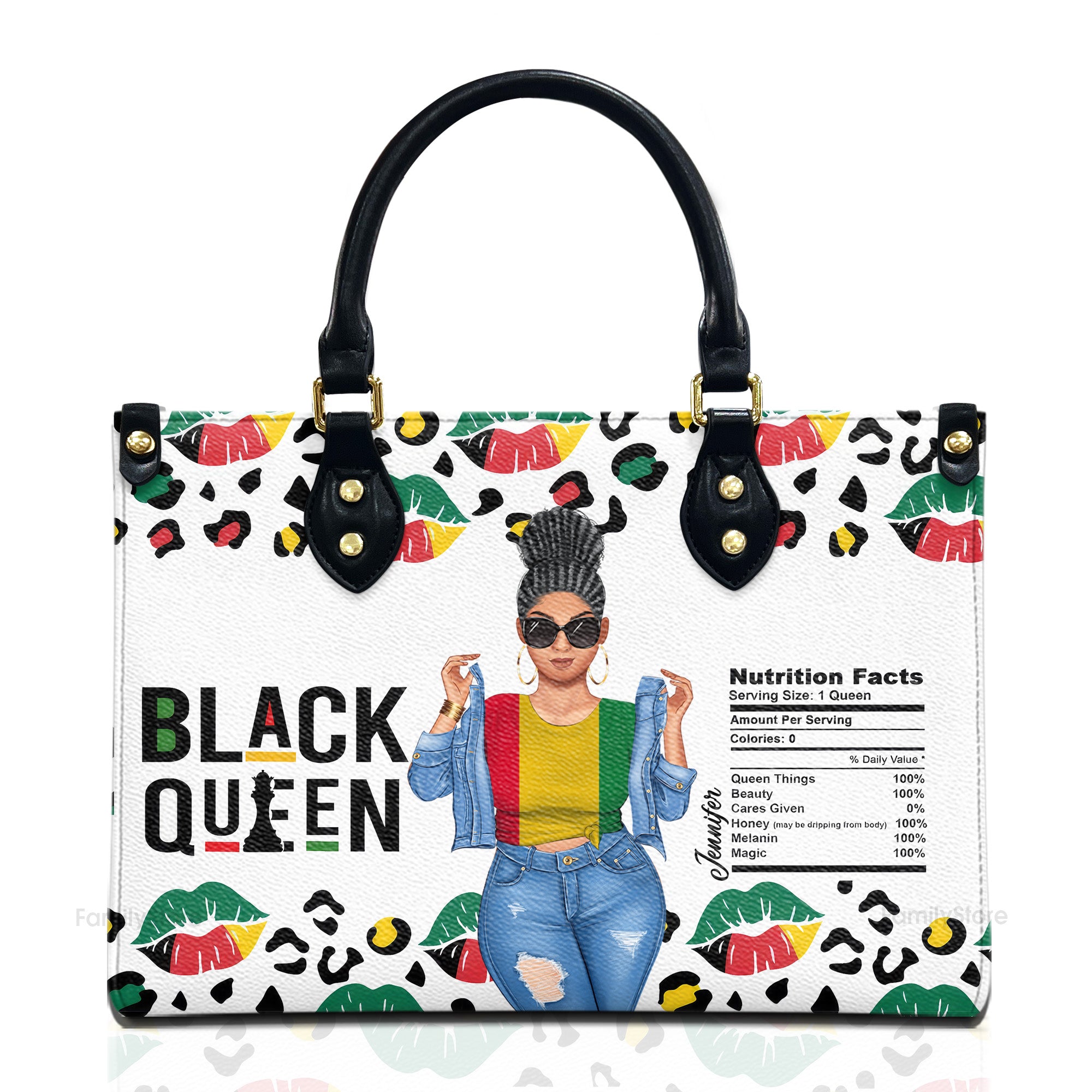 Black Queen Nutrition Facts - Personalized Leather Bag - Juneteenth, Birthday Gift For Black Woman, Mother, Friend, Sister | GR3