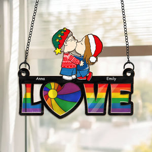 Love Is Love Peanuts - Personalized  Window Hanging Suncatcher Ornament - Gift For Couple, Husband Wife, Anniversary, Engagement, Wedding, Marriage Gift - CL45 NH96