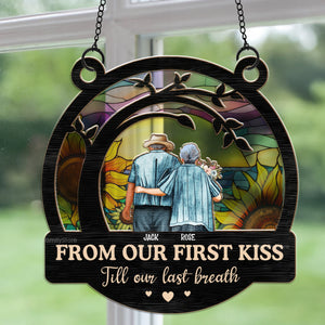 From Our First Kiss Old Couple - Personalized Window Hanging Suncatcher Ornament - CL29