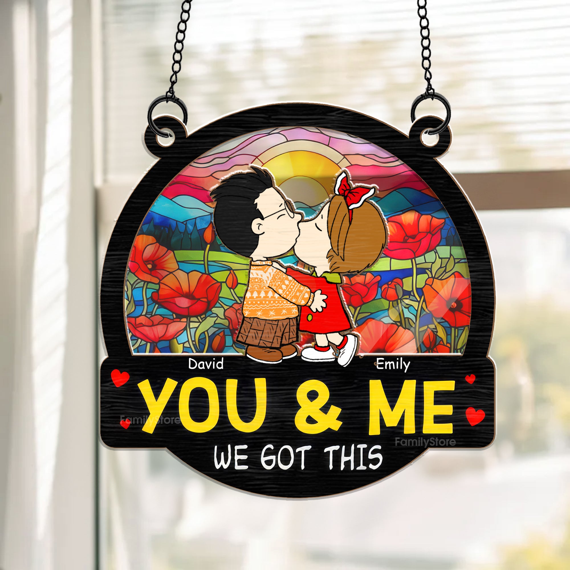 Kissing You In The Sunset - Personalized  Window Hanging Suncatcher Ornament - Gift For Couple, Husband Wife, Anniversary, Engagement, Wedding, Marriage Gift - CL45 NA94