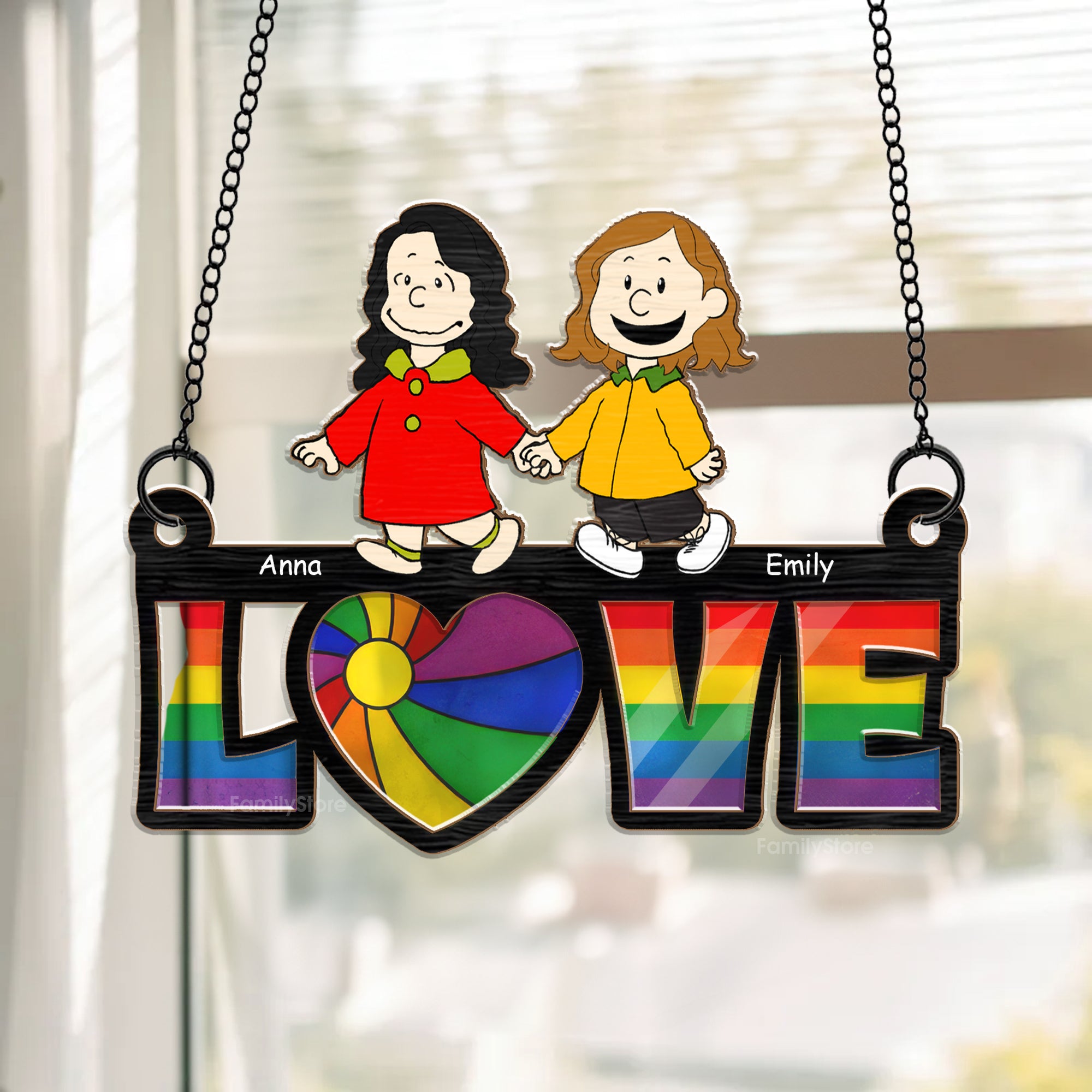 Love Is Love Peanuts - Personalized  Window Hanging Suncatcher Ornament - Gift For Couple, Husband Wife, Anniversary, Engagement, Wedding, Marriage Gift - CL48 NH96