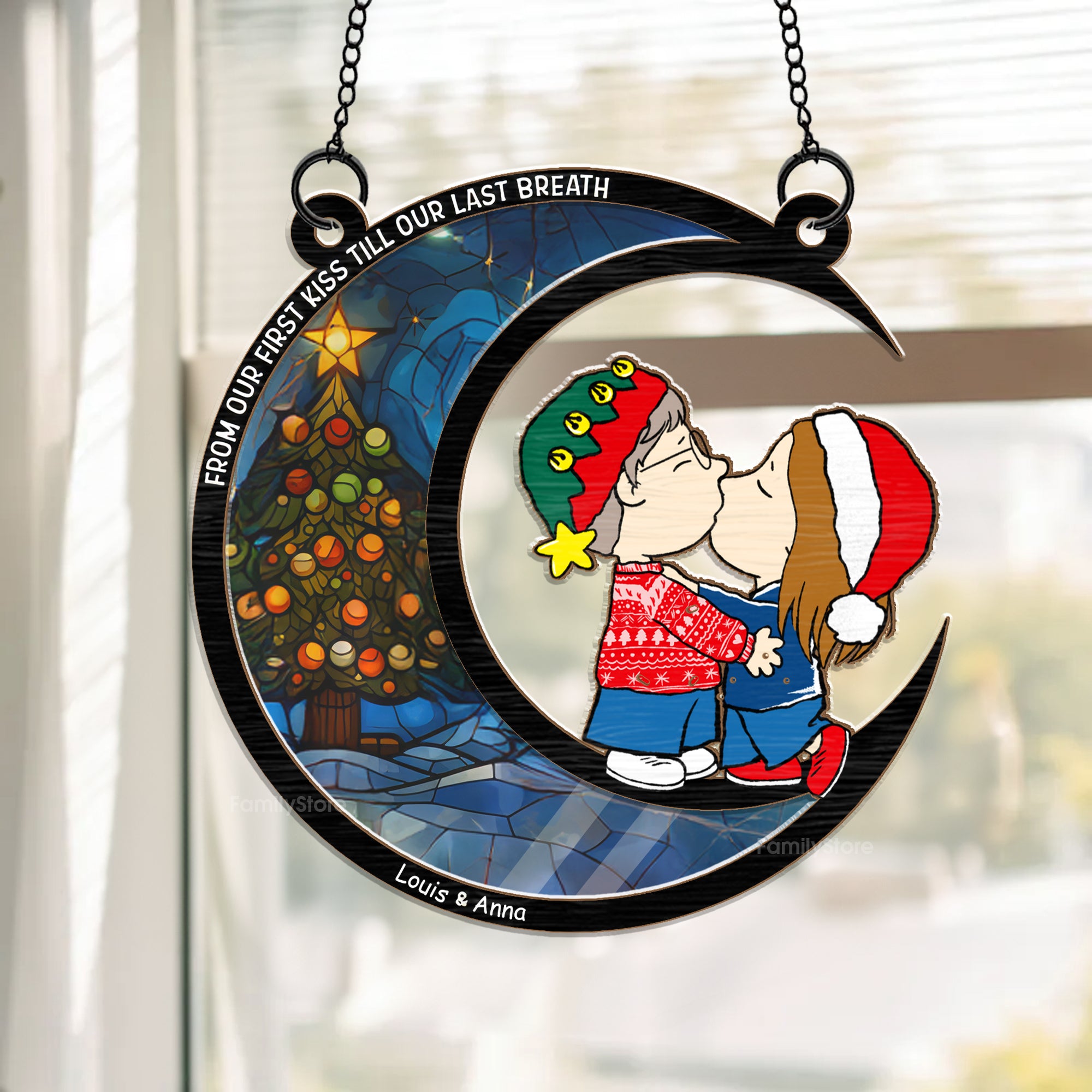 Romantic Couple Kiss - Personalized  Window Hanging Suncatcher Ornament - Gift For Couple, Husband Wife, Anniversary, Engagement, Wedding, Marriage Gift - CL45 NA94