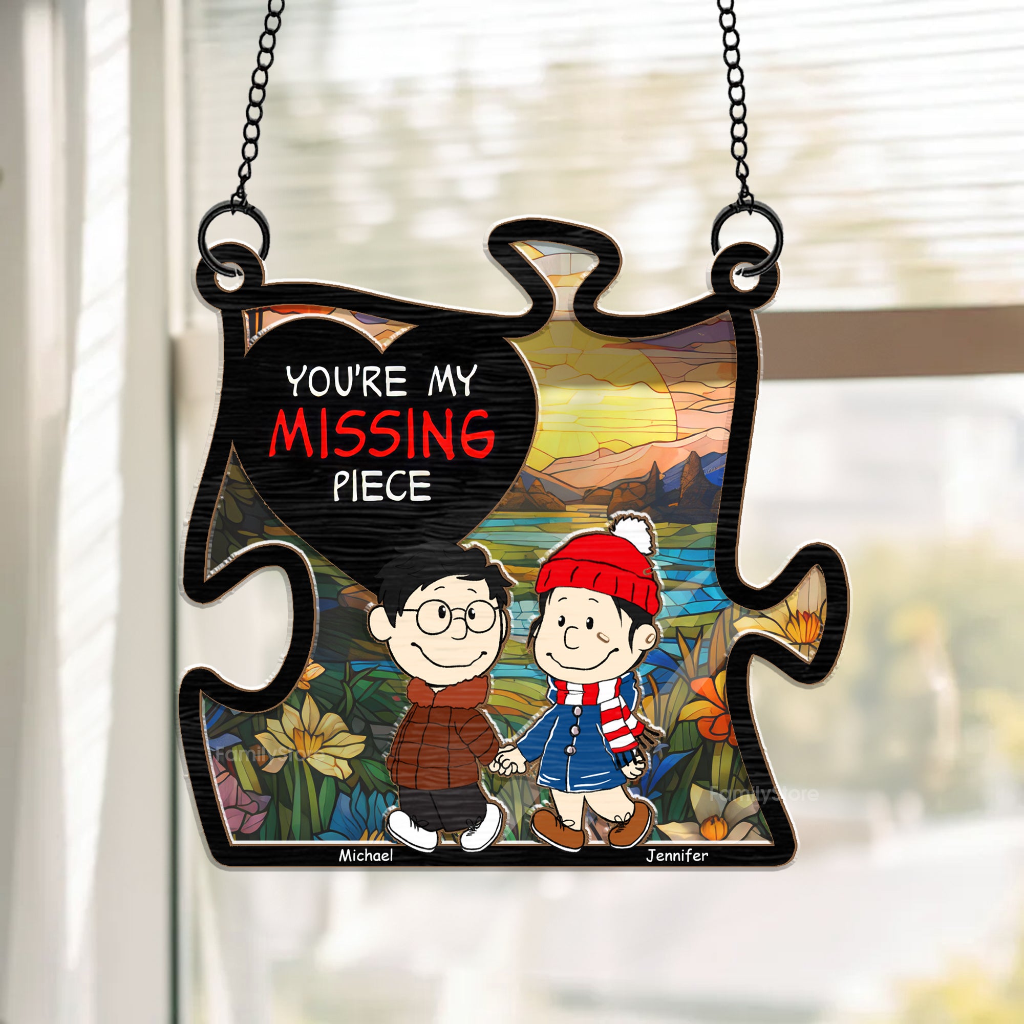 You're My Missing Piece - Personalized Window Hanging Suncatcher Ornament - Gift For Couple, Husband Wife, Anniversary, Engagement, Wedding, Marriage Gift - CL43 NH96