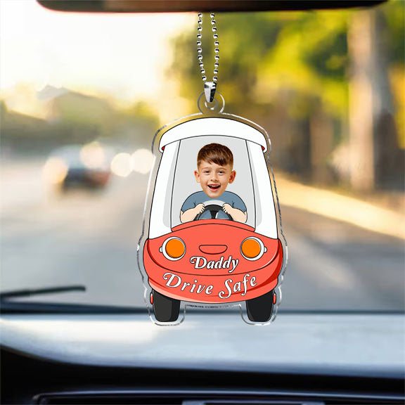 Custom Photo Dear Mom And Dad, Drive Safe - Gift For Family, Dad, Mom - Personalized Car Hanging Ornament - NA94