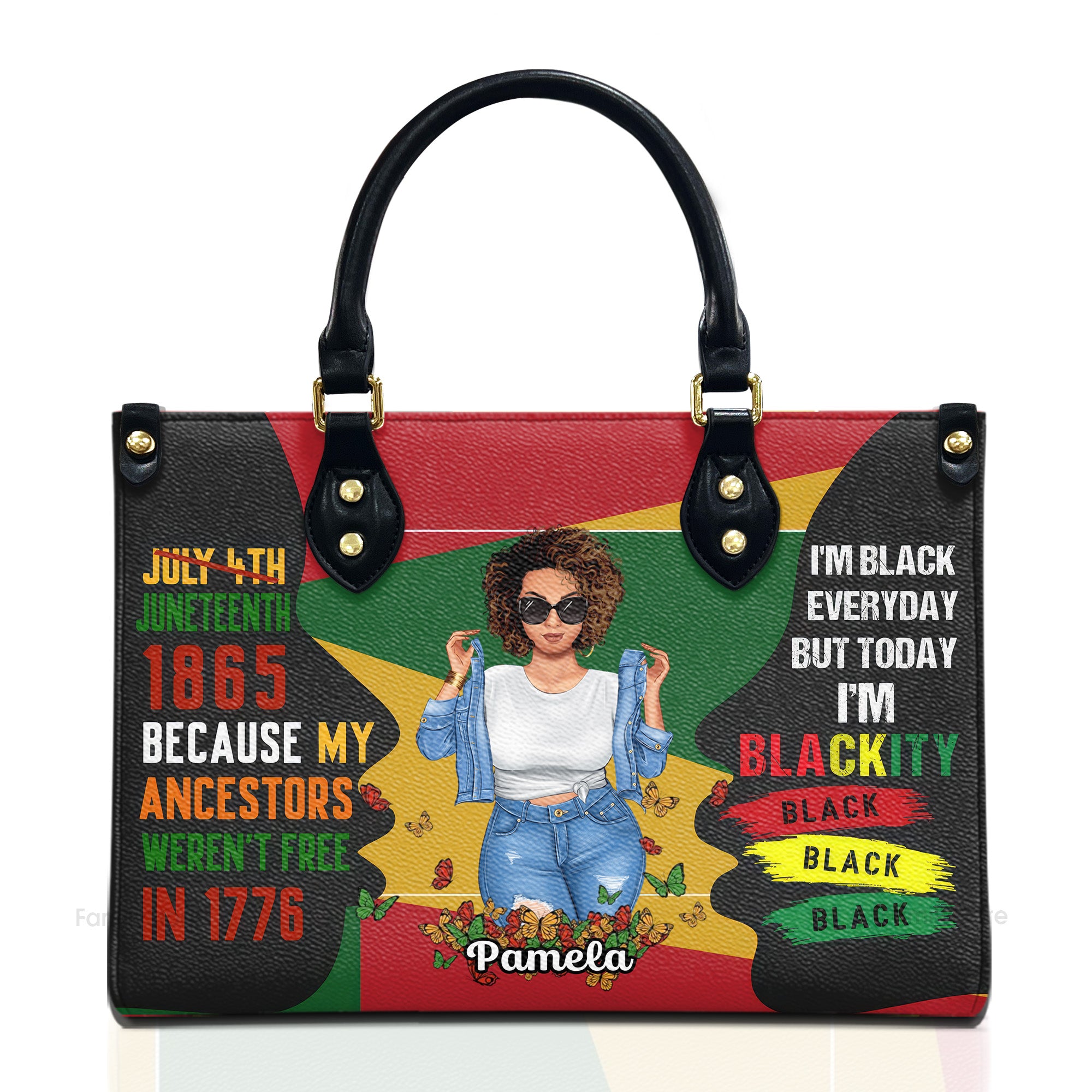 Juneteenth 1865 Because My Ancestors Weren't Free In 1776 - Personalized Leather Bag - Juneteenth, Birthday Gift For Black Woman, Mother, Friend, Sister | GR3