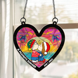 Peanuts Summer Hearts - Personalized  Window Hanging Suncatcher Ornament - Gift For Couple, Husband Wife, Anniversary, Engagement, Wedding, Marriage Gift - CL45 NH96