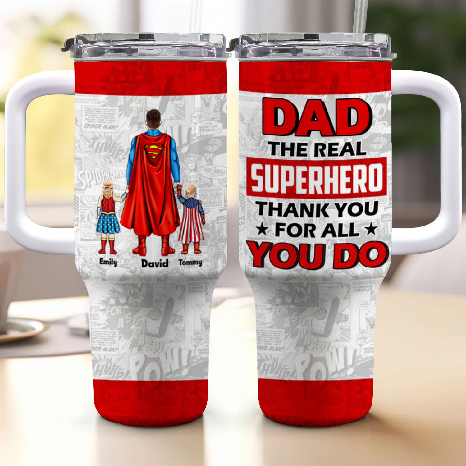 The Real Super Hero Thank You For All You Do - Gift For Dad - Personalized 40oz Tumbler Cup With Straw