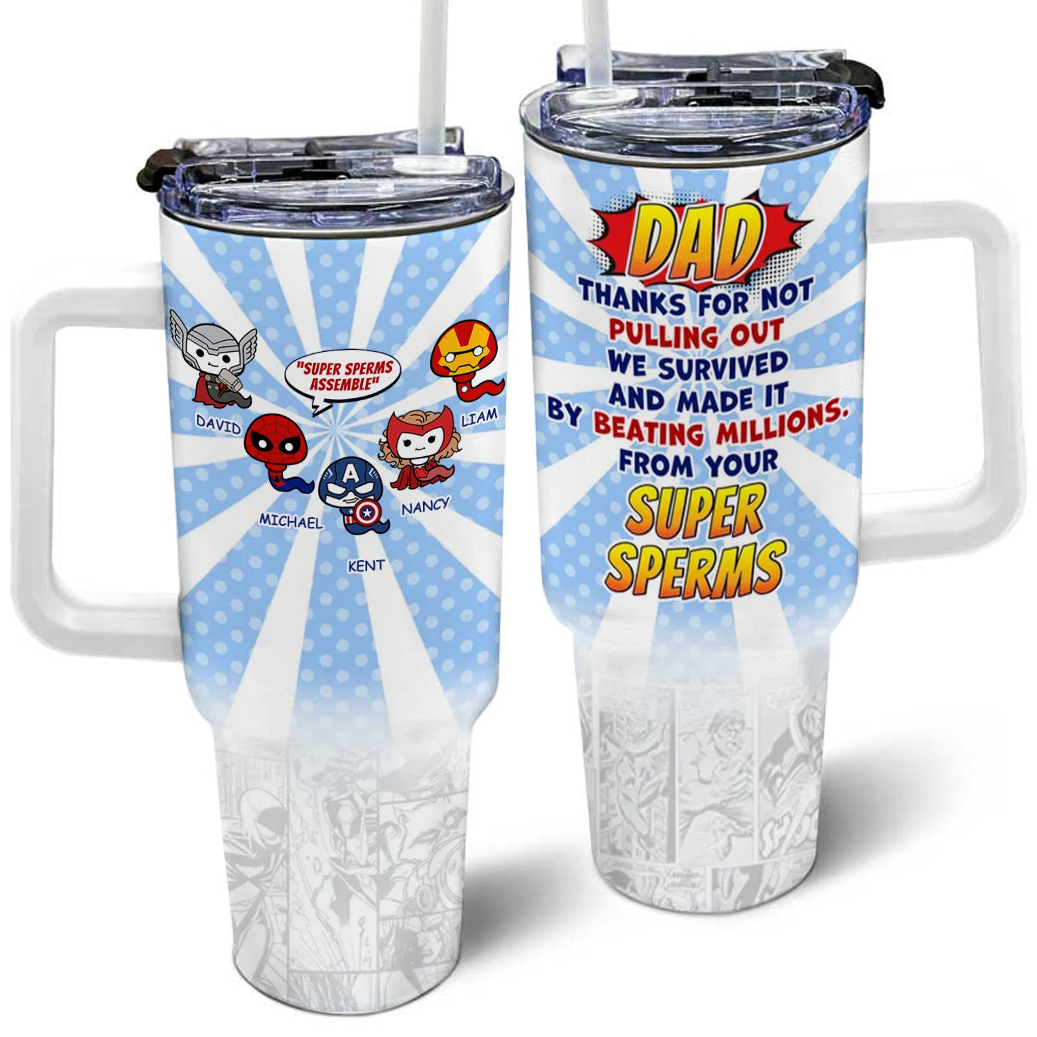 Super Sperm Assemble - Gift For Father's Day - Personalized 40oz Tumbler Cup With Straw