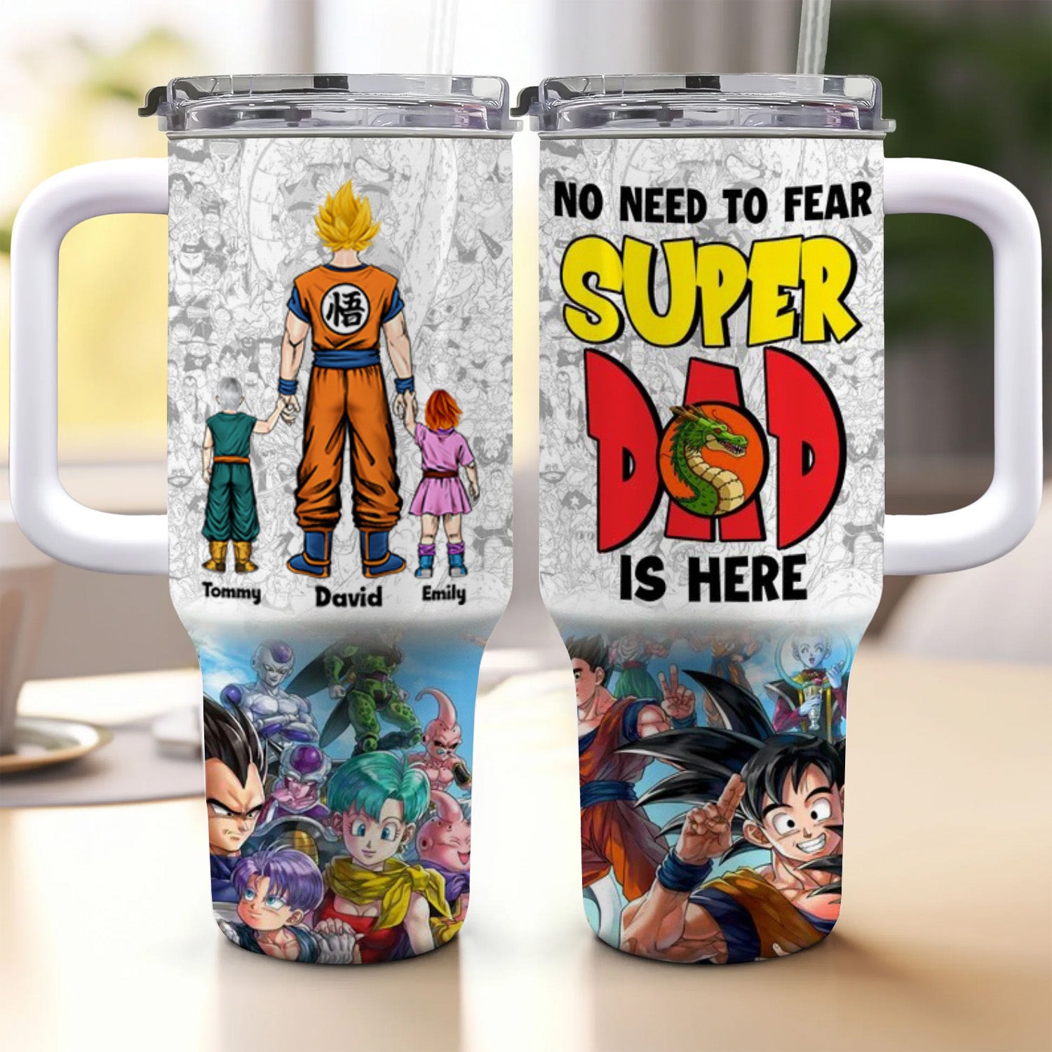 No Need To Fear Saiyan Dad Is Hear - Gift For Father's Day - Personalized 40oz Tumbler Cup With Straw