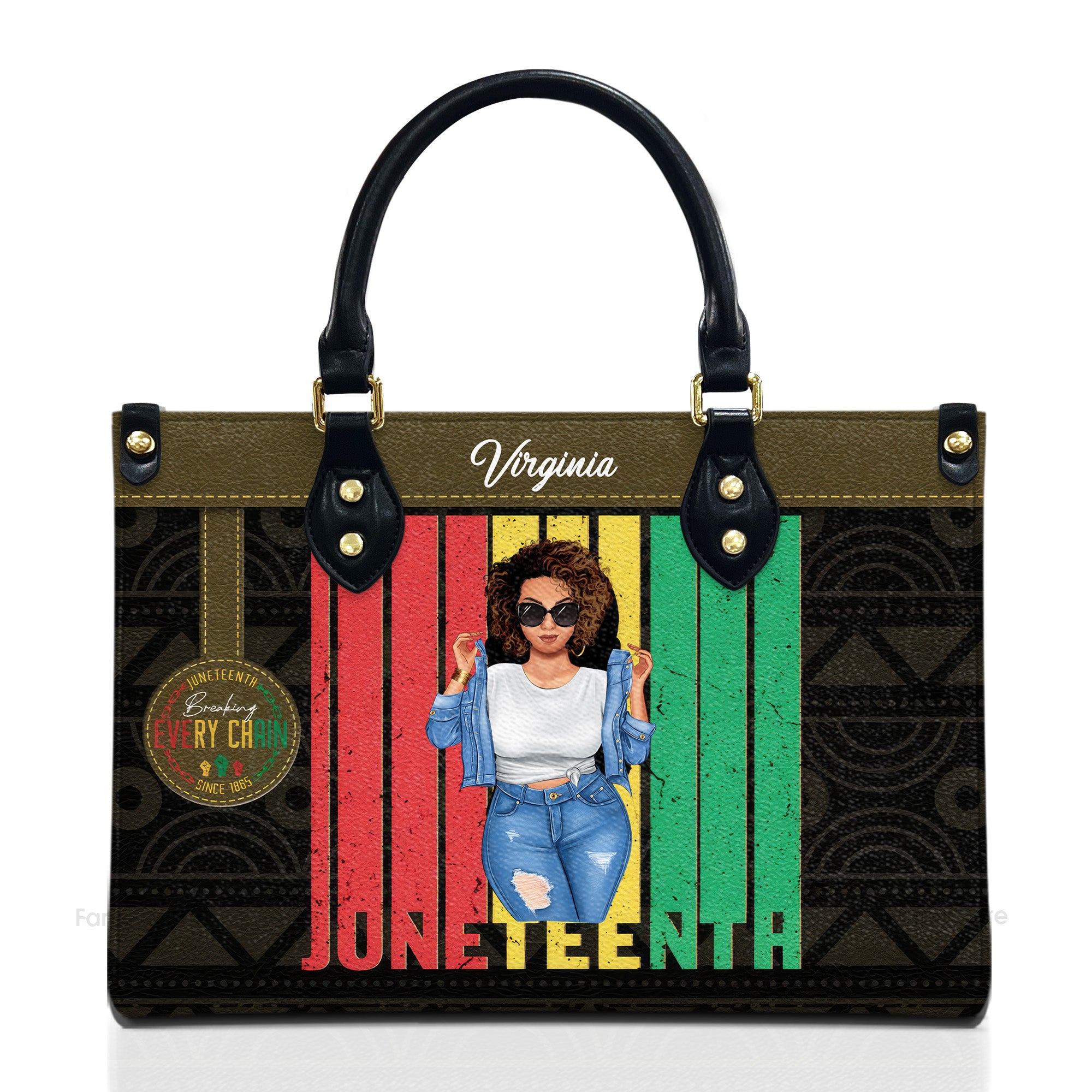 Black Woman Teacher Afro Retro Matching Black History Month - Personalized Leather Bag - Birthday Gift For Black Woman, Mother, Friend, Sister | GR3