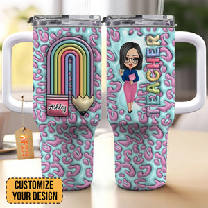 Teacher Pencil - Personalized Custom Tumbler With Handle - Teacher's Day Gift For Teacher