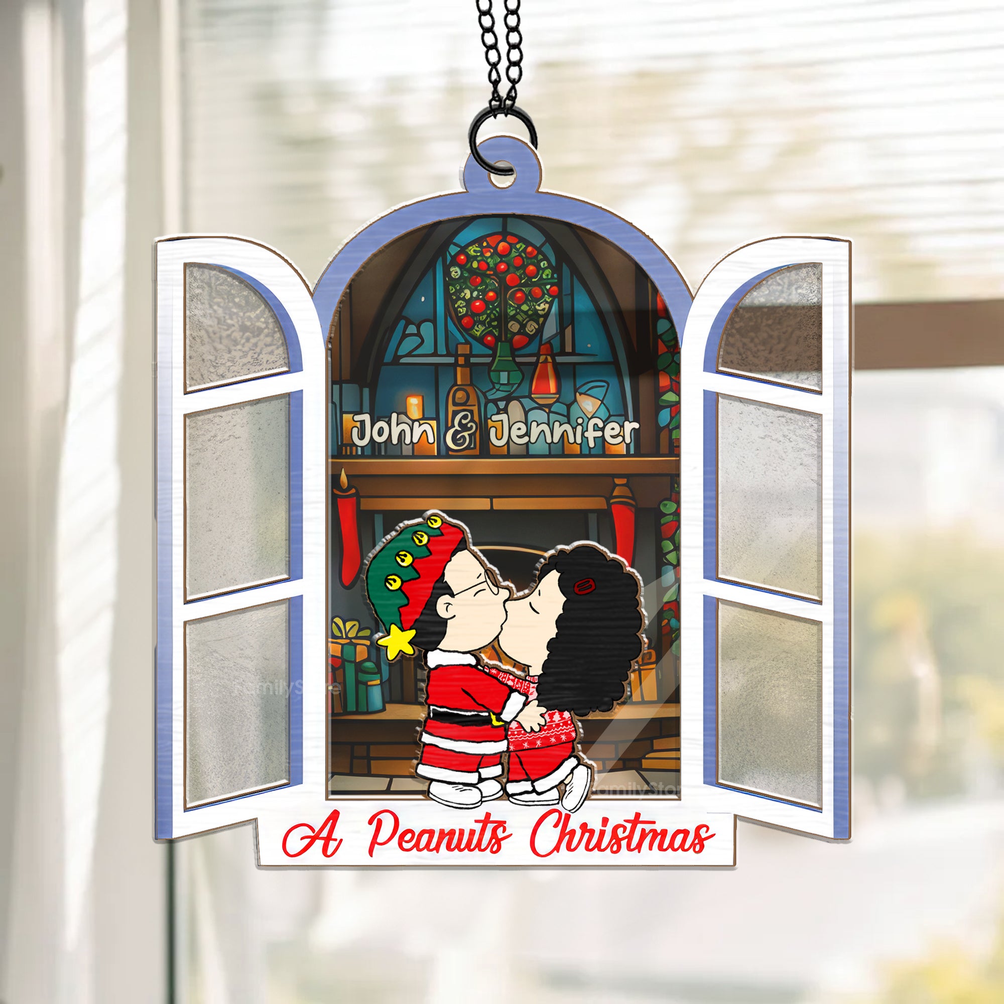 A Peanuts Christmas - Personalized  Window Hanging Suncatcher Ornament - Gift For Couple, Husband Wife, Anniversary, Engagement, Wedding, Marriage Gift - CL45 NH96