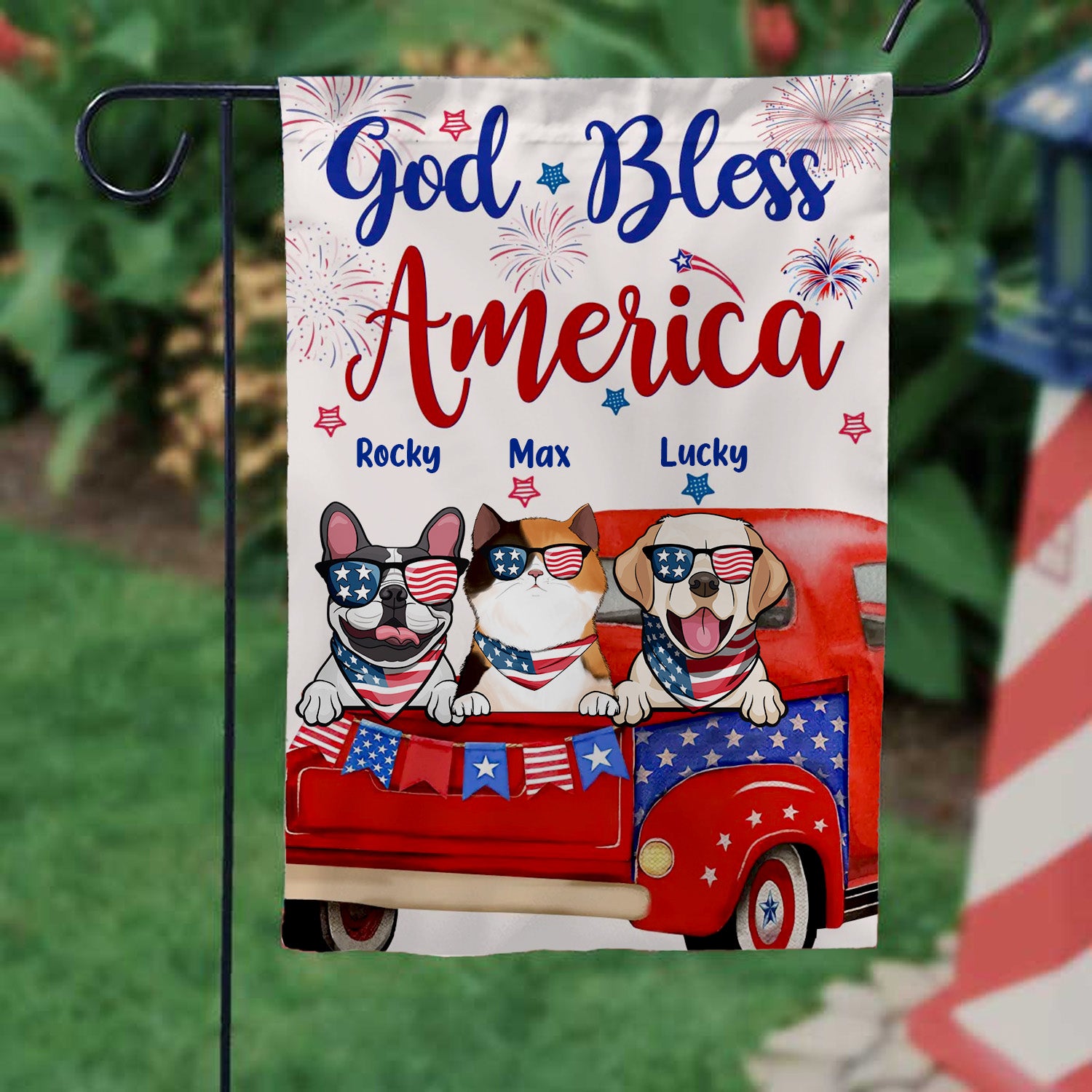 God Bless America Happy 4th July - Personalized Flag