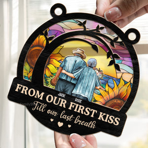 From Our First Kiss Old Couple - Personalized Window Hanging Suncatcher Ornament - CL29