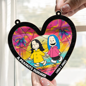 Peanuts Summer Hearts - Personalized  Window Hanging Suncatcher Ornament - Gift For Couple, Husband Wife, Anniversary, Engagement, Wedding, Marriage Gift - CL48 NH96