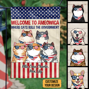 Welcome To Ameowica Cats Rule The Government 4th July - Gift For Cat Lovers - Personalized Flag