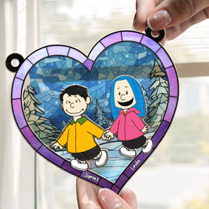 Hand In Hand Love Keepsake Peanuts - Personalized  Window Hanging Suncatcher Ornament - Gift For Couple, Husband Wife, Anniversary, Engagement, Wedding, Marriage Gift - CL48 NH96