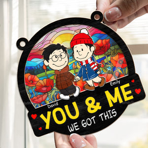 Kissing You In The Sunset You And Me We Got This Peanuts - Personalized  Window Hanging Suncatcher Ornament - Gift For Couple, Husband Wife, Anniversary, Engagement, Wedding, Marriage Gift - CL43 NH96