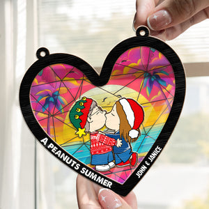 Peanuts Summer Hearts - Personalized  Window Hanging Suncatcher Ornament - Gift For Couple, Husband Wife, Anniversary, Engagement, Wedding, Marriage Gift - CL45 NH96