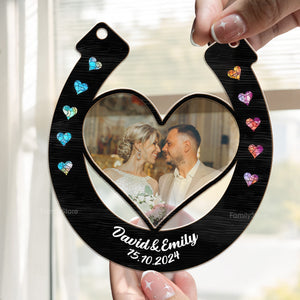 Custom Photo Good Luck Wedding Horseshoe - Gift For Couple - Personalized Window Hanging Suncatcher Ornament NH96