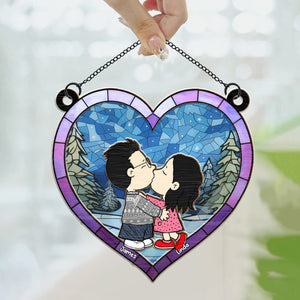 Hand In Hand Love Keepsake Peanuts - Personalized  Window Hanging Suncatcher Ornament - Gift For Couple, Husband Wife, Anniversary, Engagement, Wedding, Marriage Gift - CL45 NH96