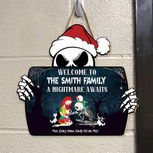 Welcome To Our Family A Nightmare Await - Personalized Shaped Wood Sign - CL14 NA94