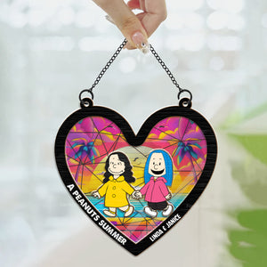 Peanuts Summer Hearts - Personalized  Window Hanging Suncatcher Ornament - Gift For Couple, Husband Wife, Anniversary, Engagement, Wedding, Marriage Gift - CL48 NH96