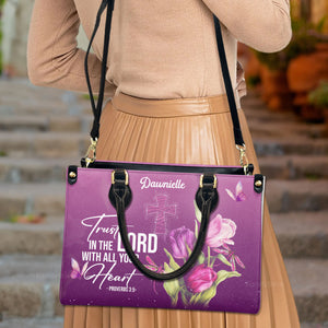 Trust In The Lord With All Your Heart Proverbs 35 Tulip And Cross - Thoughtful Gift For Christians - Personalized Leather Handbag With Handle - AT4081241