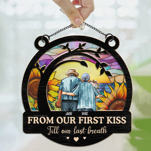 From Our First Kiss Old Couple - Personalized Window Hanging Suncatcher Ornament - CL29