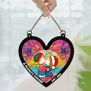 Peanuts Summer Hearts - Personalized  Window Hanging Suncatcher Ornament - Gift For Couple, Husband Wife, Anniversary, Engagement, Wedding, Marriage Gift - CL45 NH96