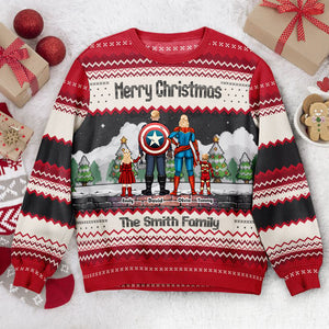 Super Hero Merry Christmas We Are A Superpower Family - Gift For Family Member - Personalized Ugly Sweatshirt - CL02 NA94