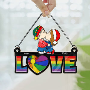 Love Is Love Peanuts - Personalized  Window Hanging Suncatcher Ornament - Gift For Couple, Husband Wife, Anniversary, Engagement, Wedding, Marriage Gift - CL45 NH96