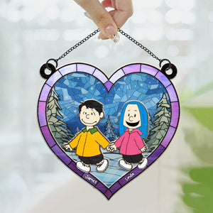 Hand In Hand Love Keepsake Peanuts - Personalized  Window Hanging Suncatcher Ornament - Gift For Couple, Husband Wife, Anniversary, Engagement, Wedding, Marriage Gift - CL48 NH96