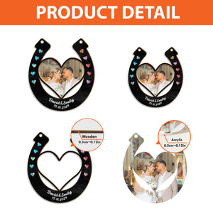 Custom Photo Good Luck Wedding Horseshoe - Gift For Couple - Personalized Window Hanging Suncatcher Ornament NH96