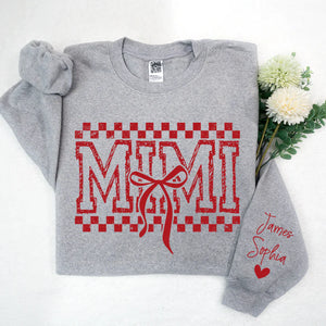 Mimi Red Bow And Kids - Personalized Sweatshirt With Design On Sleeve -  Meaningful Gifts For Grandma, Mom, Wife | Custom Sleeve NH96